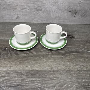 Vintage Hornsea England Pottery Cup And Saucer Green & White ~Set Of 2